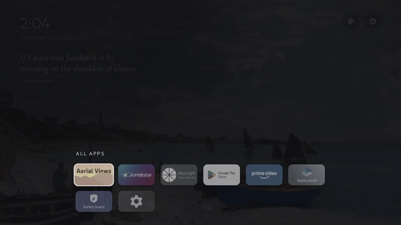 All apps: a grid of installed apps over the dimmed painting